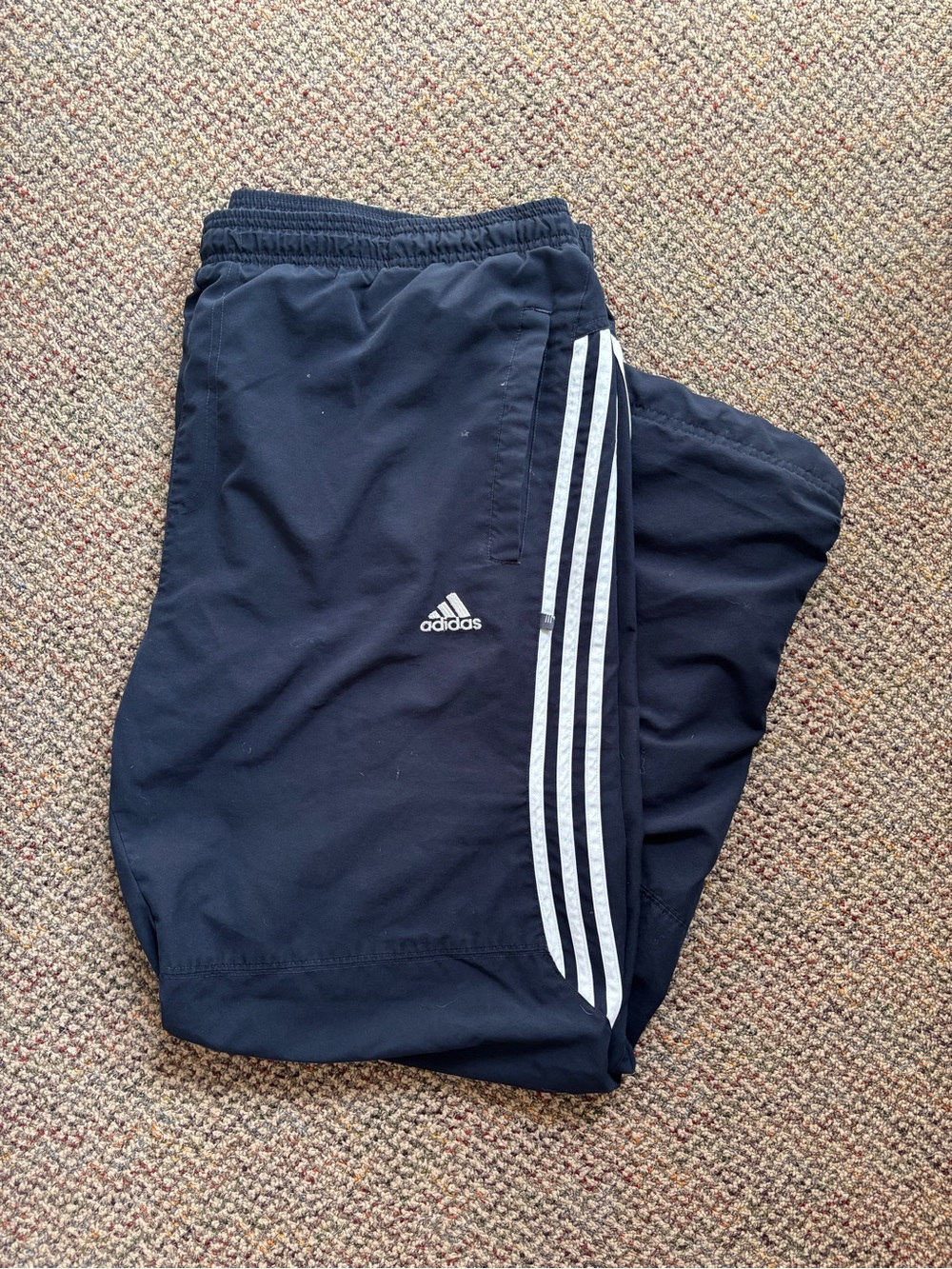 Adidas Navy Blue Track Pants with Signature Stripes